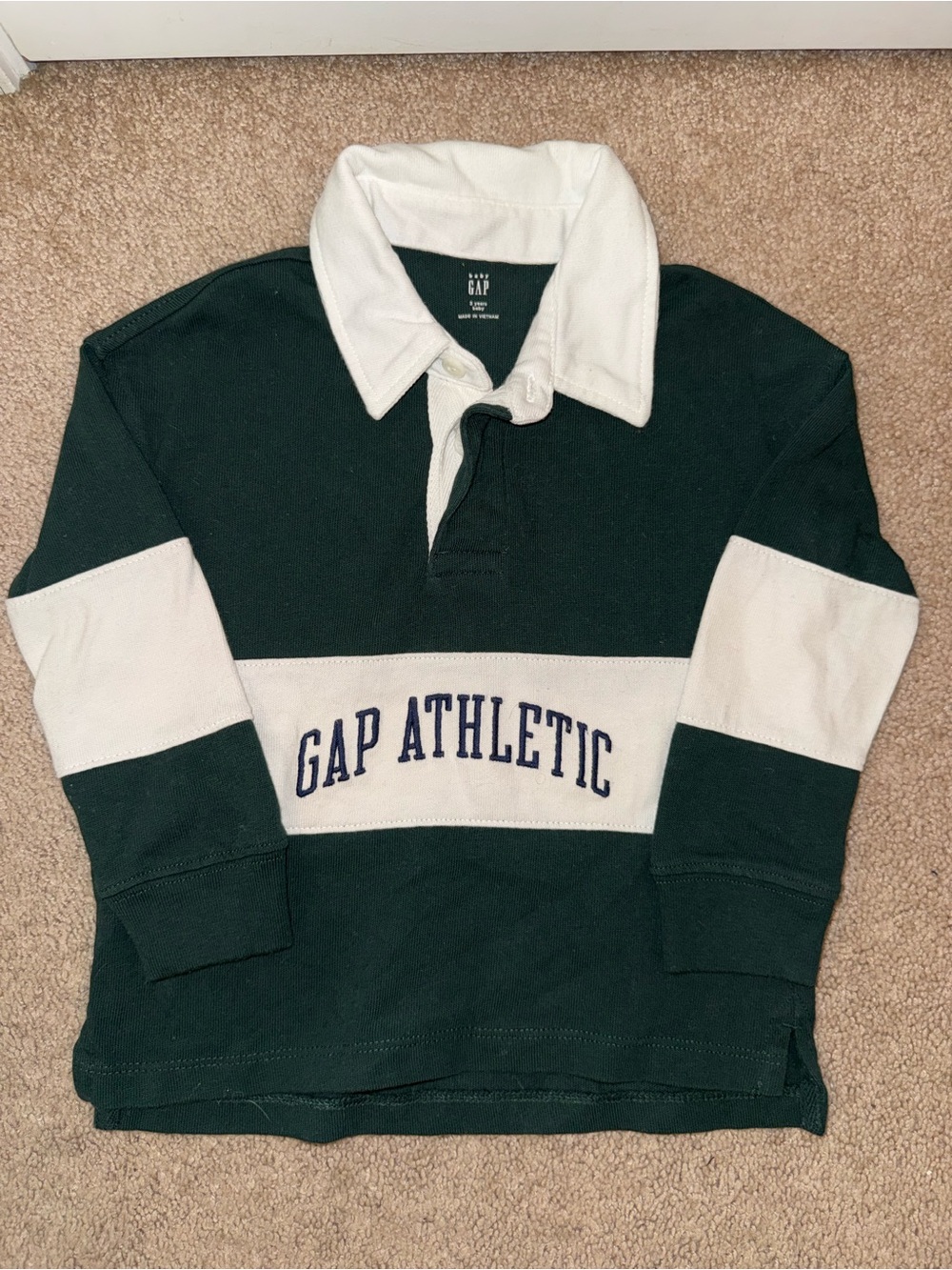 GAP Green & White Striped Rugby Polo with Chest Logo